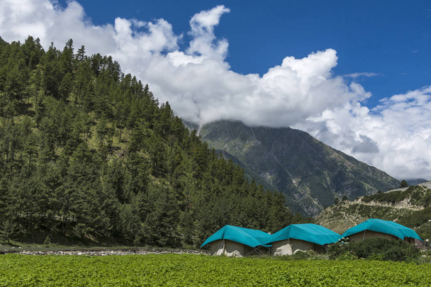 Tourist campsite at Chitkul, Himachal Pradesh, India - Photo, Image