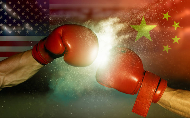 Due guantoni da boxe isolati su sfondo bianco. Repubblica popolare cinese e USA
 - Foto, immagini