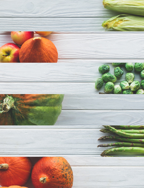 collage de verduras otoñales maduras sobre mesa de madera blanca
 - Foto, Imagen