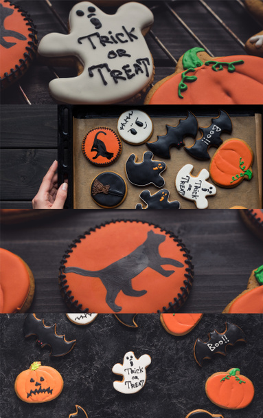 collage of traditional Halloween delicious cookies - Foto, imagen