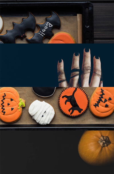 collage of traditional Halloween decorated tasty cookies - Foto, afbeelding