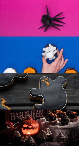 collage of traditional Halloween decoration and treat - 写真・画像