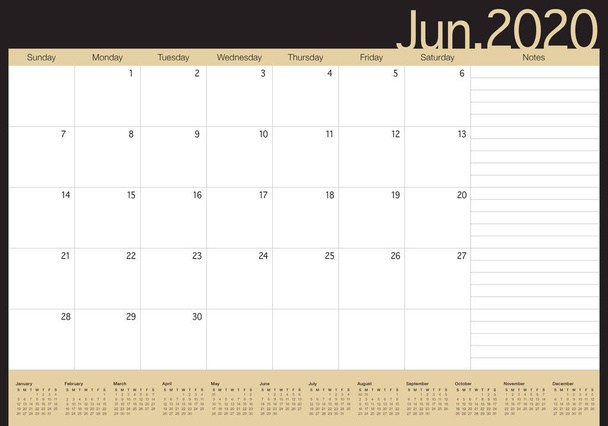 Giugno 2020 tavolo calendario vettoriale illustrazione
 - Vettoriali, immagini