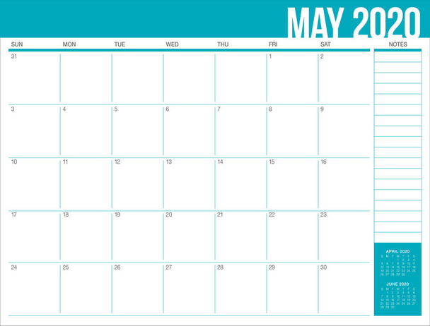 Векторная иллюстрация календаря мая 2020 года
 - Вектор,изображение