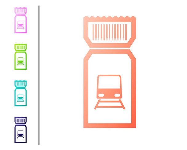 Koraal treinticket icoon geïsoleerd op witte achtergrond. Reizen met de trein. Kleur pictogrammen instellen. Vector illustratie - Vector, afbeelding