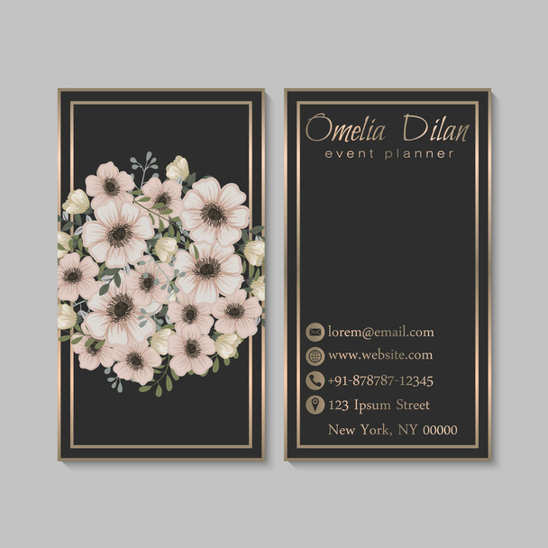 Cute business card with beautiful flowers. Template - Вектор, зображення