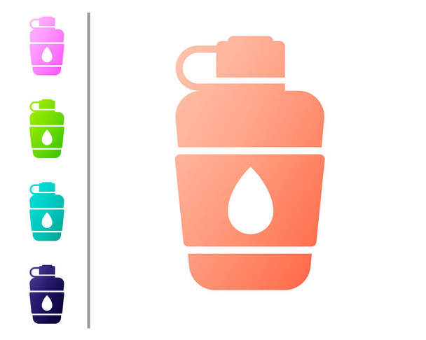 Coral Canteen water bottle icon isolated on white background. Tourist flask icon. Jar of water use in the campaign. Set color icons. Vector Illustration - Vector, Image