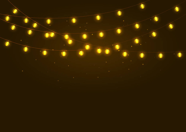 Set of golden xmas glowing garland. - Vector, Image