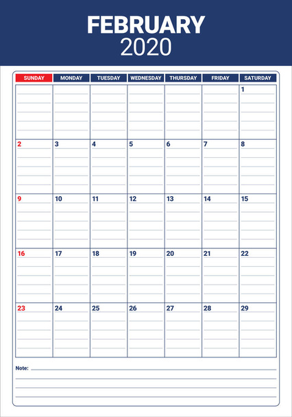 Helmikuu 2020 työpöytä kalenteri vektori kuva
 - Vektori, kuva