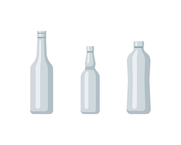 Plastic bottle set design flat oil and beverage. Set containers of different capacities large small tare. - Vector, Image