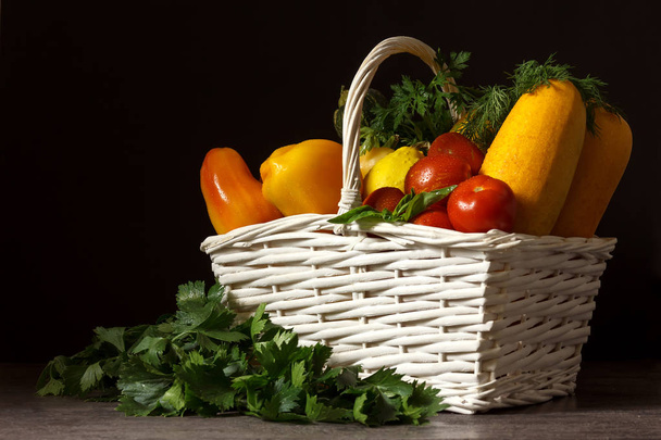 organic food background Vegetables in the basket - Photo, image