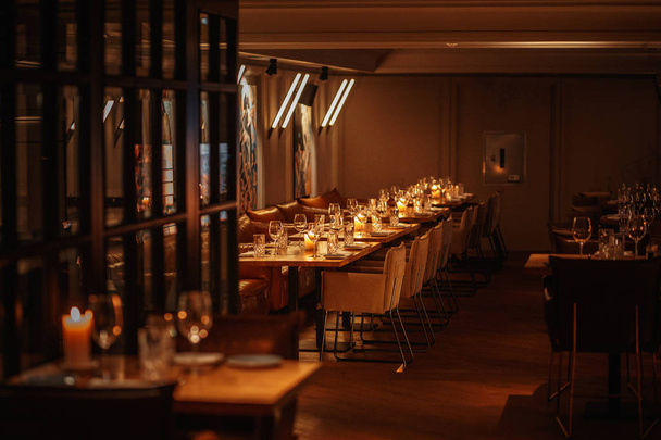 view of served table in restaurant interior - Photo, Image