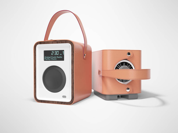 Портативный радиодинамик коричневого цвета для прослушивания музыки, переплетенной из кожи
 - Фото, изображение