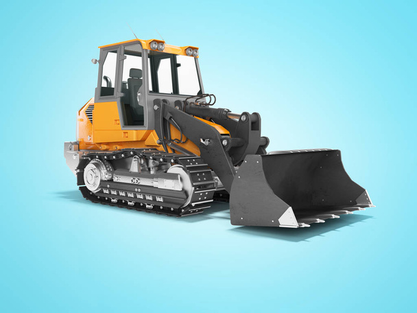Construction machinery orange crawler excavator for lifting cargo in front 3D render on blue background with shadow - Photo, Image