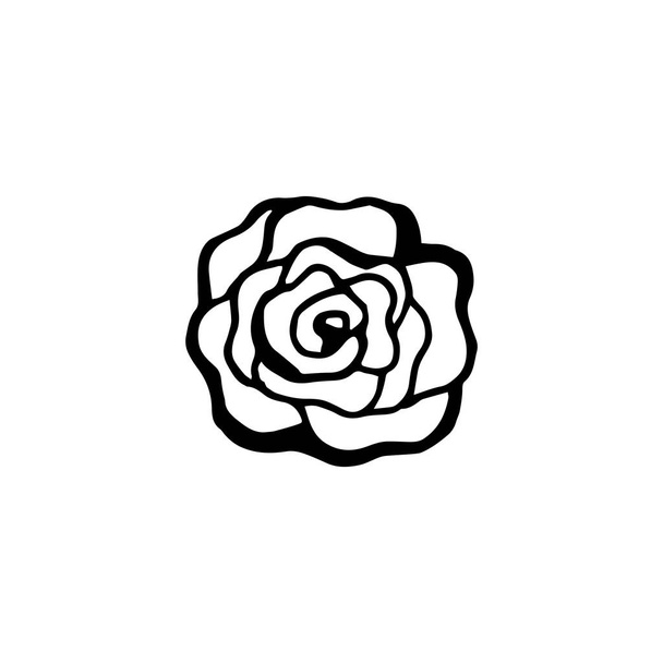 Black and white line drawing of rose flower, logo icon design sketch - Vektori, kuva