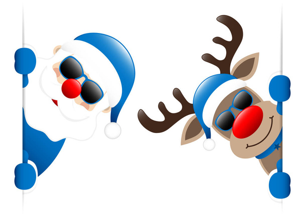 Velké modré Santa a soby vnitřní nápis-sluneční brýle - Vektor, obrázek