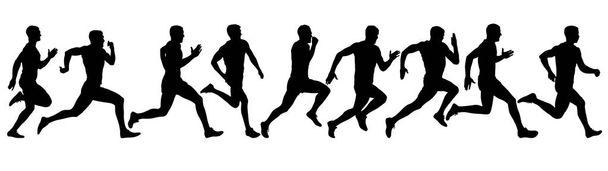 siluetleri kümesi. koşucular erkekler sprint, Tarih - Vektör, Görsel