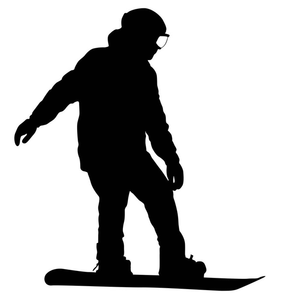 Siluetas negras snowboarders sobre fondo blanco ilustración
 - Vector, imagen