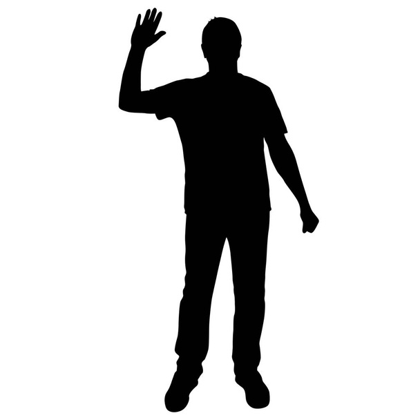 Zwarte silhouet mannen staande, mensen op witte achtergrond - Vector, afbeelding