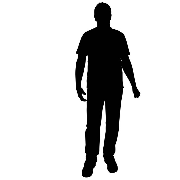 Männer mit schwarzer Silhouette stehen, Menschen auf weißem Hintergrund - Vektor, Bild