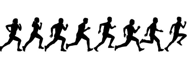 Set von Silhouetten. Läufer im Sprint Männer und Frauen - Vektor, Bild