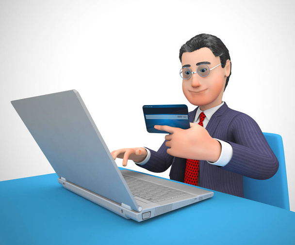 Online winkelen met een creditcard voor internetaankopen-3D i - Foto, afbeelding