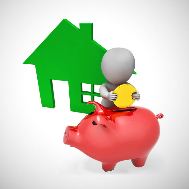 Sparschwein zeigt Ersparnisse für Immobilien und Hypotheken - Foto, Bild