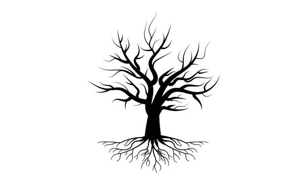 Δέντρο με ρίζες σε μαύρο σχεδιασμό, απεικόνιση διανυσματικής τέχνης. - Διάνυσμα, εικόνα