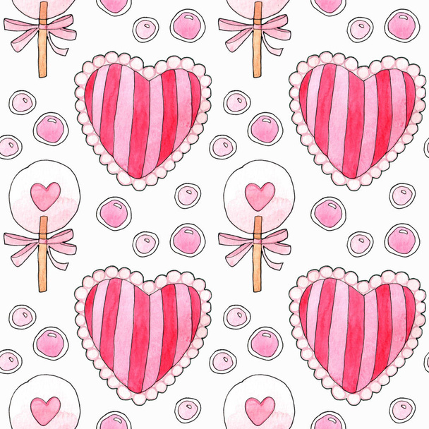 Hand drawn seamless pattern with cute hearts, Valentine`s day background. - Fotó, kép