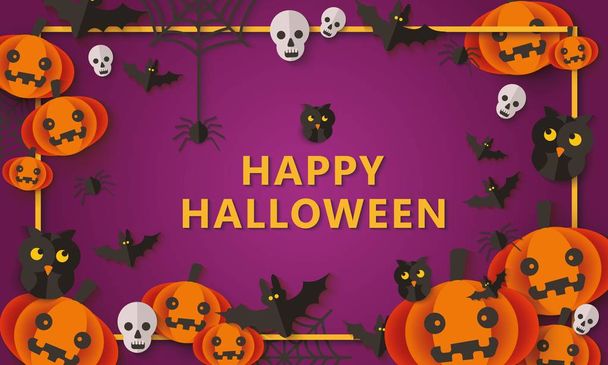Halloween greeting card or poster background vector paper cut illustration. - Vecteur, image