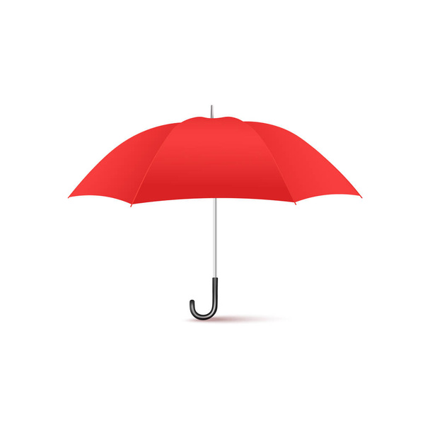 Realistic red umbrella from side view - classic colorful weather accessory - Вектор,изображение