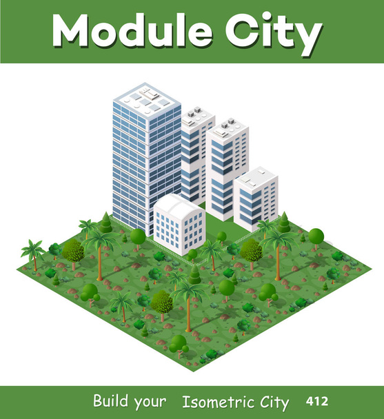 Modern 3D city isometric - Vector, Image