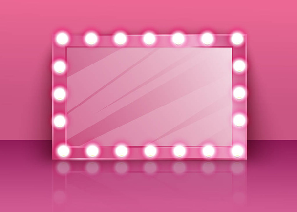 Pink glossy mirror with makeup lamps in the dressing room. - Vettoriali, immagini