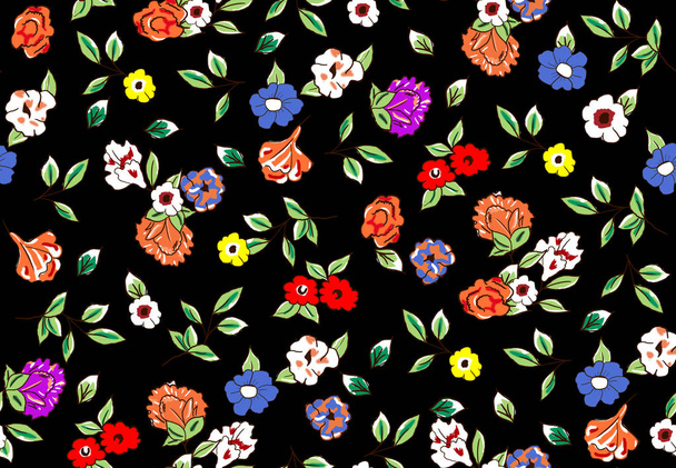 Абстрактний елегантний безшовний візерунок з квіткою на чорному тлі. Готовий для текстильних відбитків
. - Фото, зображення