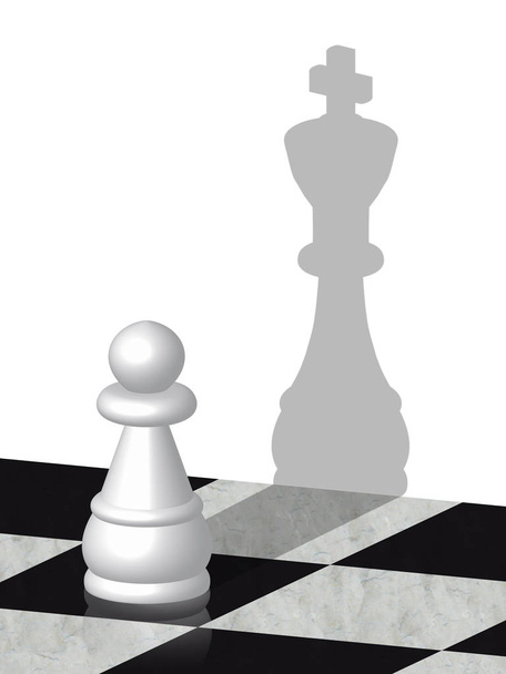3d illustration of a pawn with shadow of a king - Photo, Image