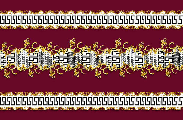 Naadloze patroon van gouden antieke decoratieve Barque op donker rode achtergrond. Stof ontwerp achtergrond klaar voor textiel print. - Foto, afbeelding