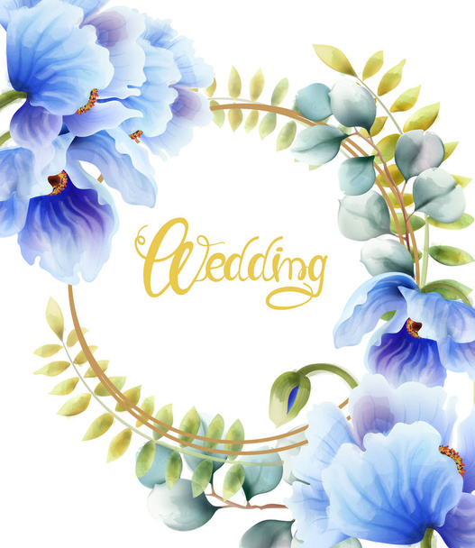Watercolor flowers and leaves - Vector, afbeelding