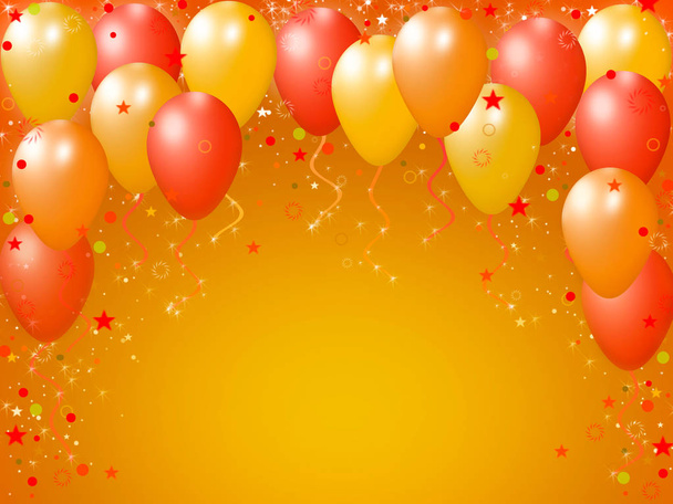 Εορταστική κάρτα με ιπτάμενα μπαλόνια σε ένα φωτεινό κίτρινο φόντο. - Φωτογραφία, εικόνα