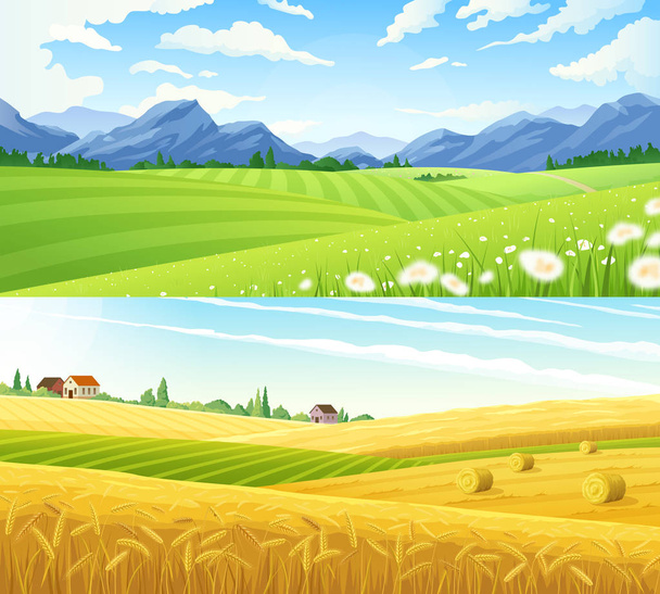 Rural Landscape Horizontal Banners - Vector, Image
