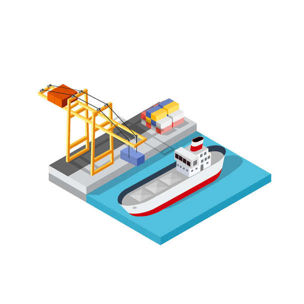 Kikötői teherhajó szállítási logisztika - Vektor, kép