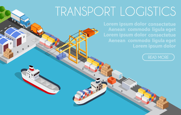 Port cargo ship transport logistics - Vector, Image