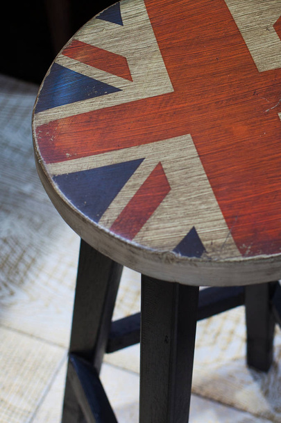 British flag chair placed in British style interior with fireplace - Foto, Imagen
