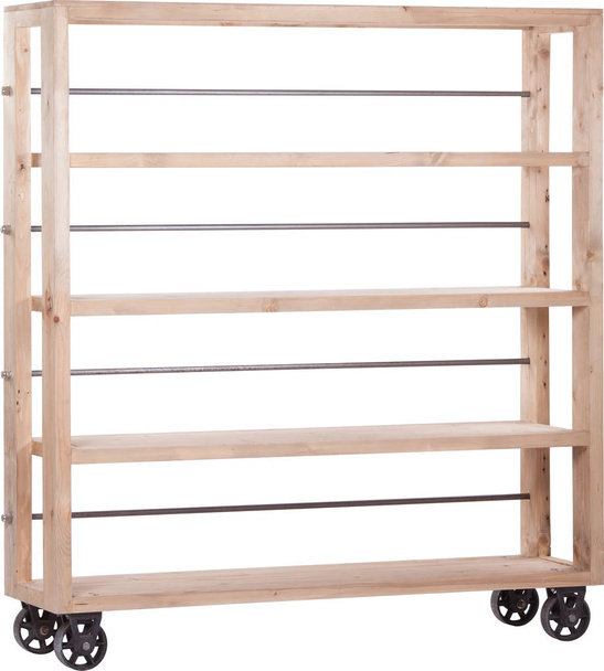 Wooden rack shelf on wheels classic designer, shelves isolated on white background - Фото, изображение