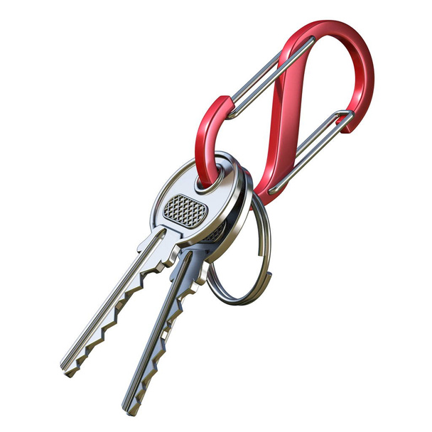 Two keys on red outdoor carabiner 3D - Fotografie, Obrázek