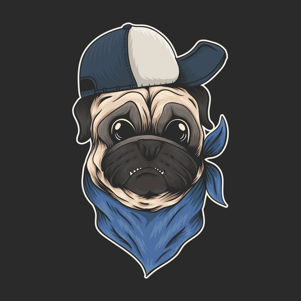 Pug dog hat and bandana vector illustration - Vector, Image