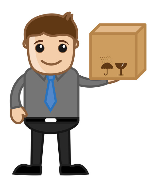Держать коробку с доставкой - бизнес-карикатура
 - Вектор,изображение