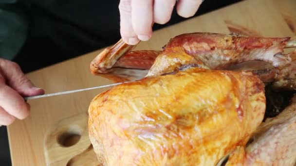 A man removing the wing from a Thanksgiving turkey - Footage, Video
