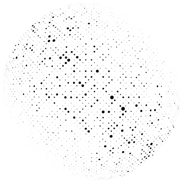 Half-tone dots. Dotted, circles pattern. Sphere, orb or globe distortion speckles. Diffuse radial, radiating bulge, bloat warp. Polka-dot inflate design. Abstract circles circular geometric pattern - Vector, Image