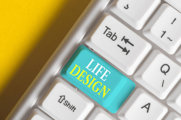 Word writing text Life Design. Business concept for balance how you live between work family and entertaining White pc keyboard with empty note paper above white background key copy space. - Photo, Image