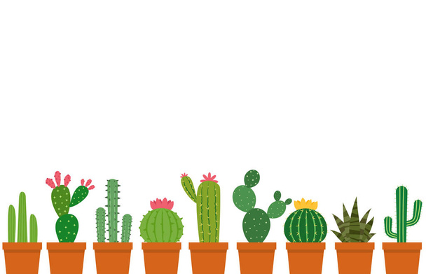 Małe kaktusowe doniczki zestaw na białym tle - Wektor, obraz